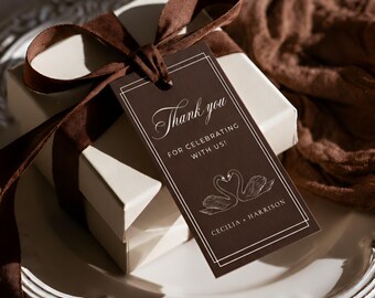 Espresso Wedding Favor Tag, Chocolate Brown Swan Gift Tag, Classic Old Money Luxury Favor Label, Minimalist Printable Wedding Decor, C67