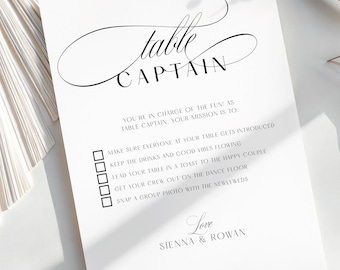 Wedding Table Captain Sign, Minimalist Table Captain Game Template, Fun Guest Icebreaker Activity, Old Money Reception Sign, S14