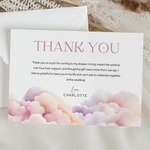 Carte de remerciement Cloud Nine, mariée sur un mot de remerciement Cloud 9, elle est sur un modèle de remerciement Cloud Nine, décoration de douche nuptiale thème nuage, CL01