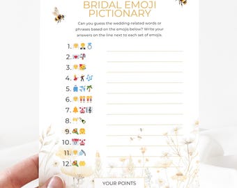 She Found Her Honey - Juego de emojis para despedida de soltera, Pictionary de abejas para despedida de soltera, Juego con temática floral de miel, Actividad imprimible para despedida de soltera, HB01
