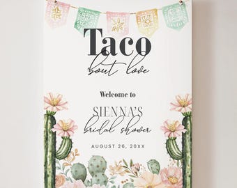 Taco Bout Love vrijgezellenfeest welkomstbord, Fiesta bruids welkomstposter, Mexicaanse verlovingsfeest decor, Boho Cactus Taco huwelijksdouche, S4