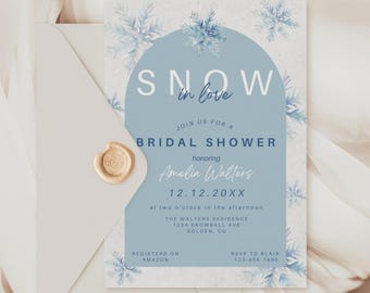 Snow in Love Bridal Shower Invitation | Blue Snowflake Invite | Printable Winter Wonderland Card | Holiday Christmas Wedding Template