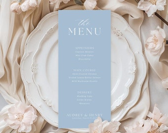 Dusty Blue Wedding Menu, Minimalist Menu Card, Printable Reception Menu, Modern Dinner Menu Design, Editable Template, Instant Download
