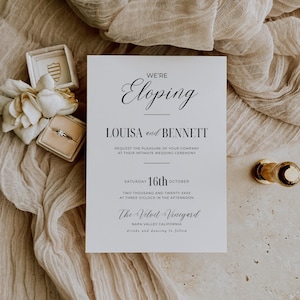 We're Eloping Reception Invitation, Minimalist Elopement Announcement Template, Editable Intimate Wedding Invite, Instant Download