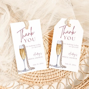 Pearls And Prosecco Bridal Shower Tags, Editable Favor Tags, Printable Thank You Labels, Customizable Bridal Shower Decor, Instant Download