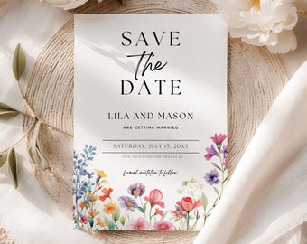 Wildflower Save the Date Card: Boho Floral Wedding (Printable Instant Download) WC01