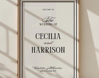 Old Money Wedding Welcome Sign | Classic Black & White Ceremony Signage | Elegant Printable Reception Template | Luxury Wedding Decor | C21