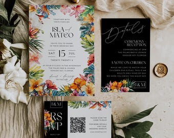 Tropical Wedding Invitation Suite: Beach Floral Design (Editable Template)