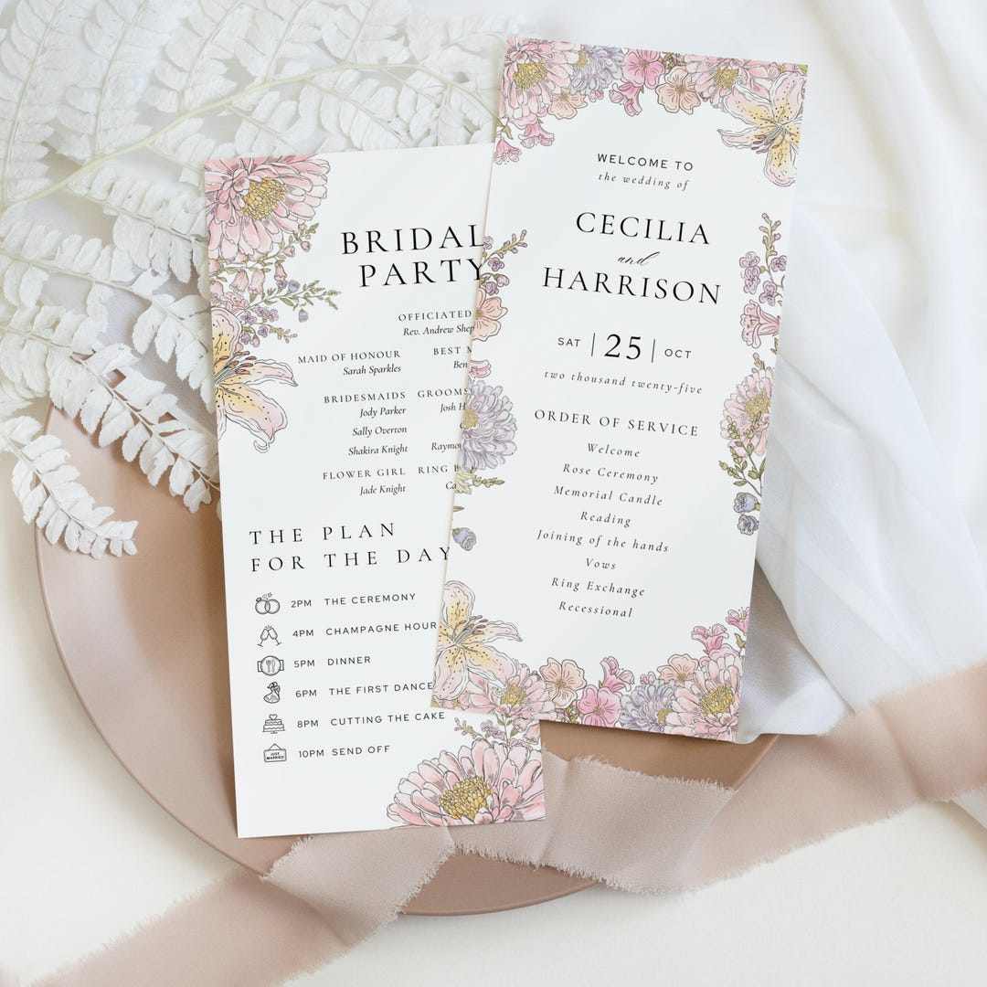 Vintage Floral Wedding Program | Spring Wildflower Order of Service ...