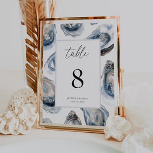 Oyster Shell Wedding Table Numbers | Coastal Reception Table Sign | Nautical Beach Wedding Decor | Destination Wedding Template | IS2