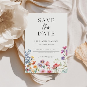 Wildblumen Save the Date Karte, bearbeitbare Blumenhochzeitsvorlage, Boho Save the Date Einladung, Printable Sofortiger Download, WC01
