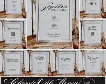 Classic Old Money Wedding Signage Bundle | Elegant Reception Sign Set | Luxury Black & White Wedding Decor | Printable Canva Template | C21