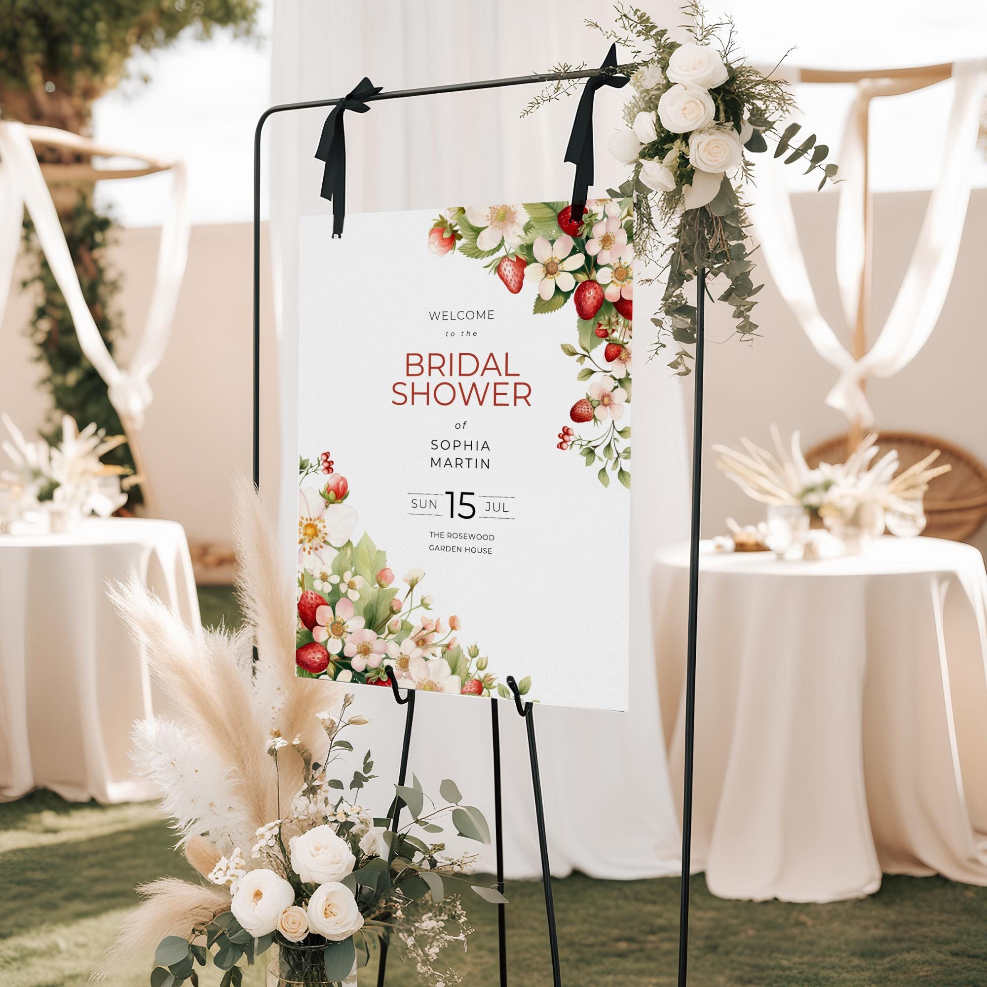 Berry in Love Bridal Shower Welcome Sign, Editable Berry Sweet Wedding ...