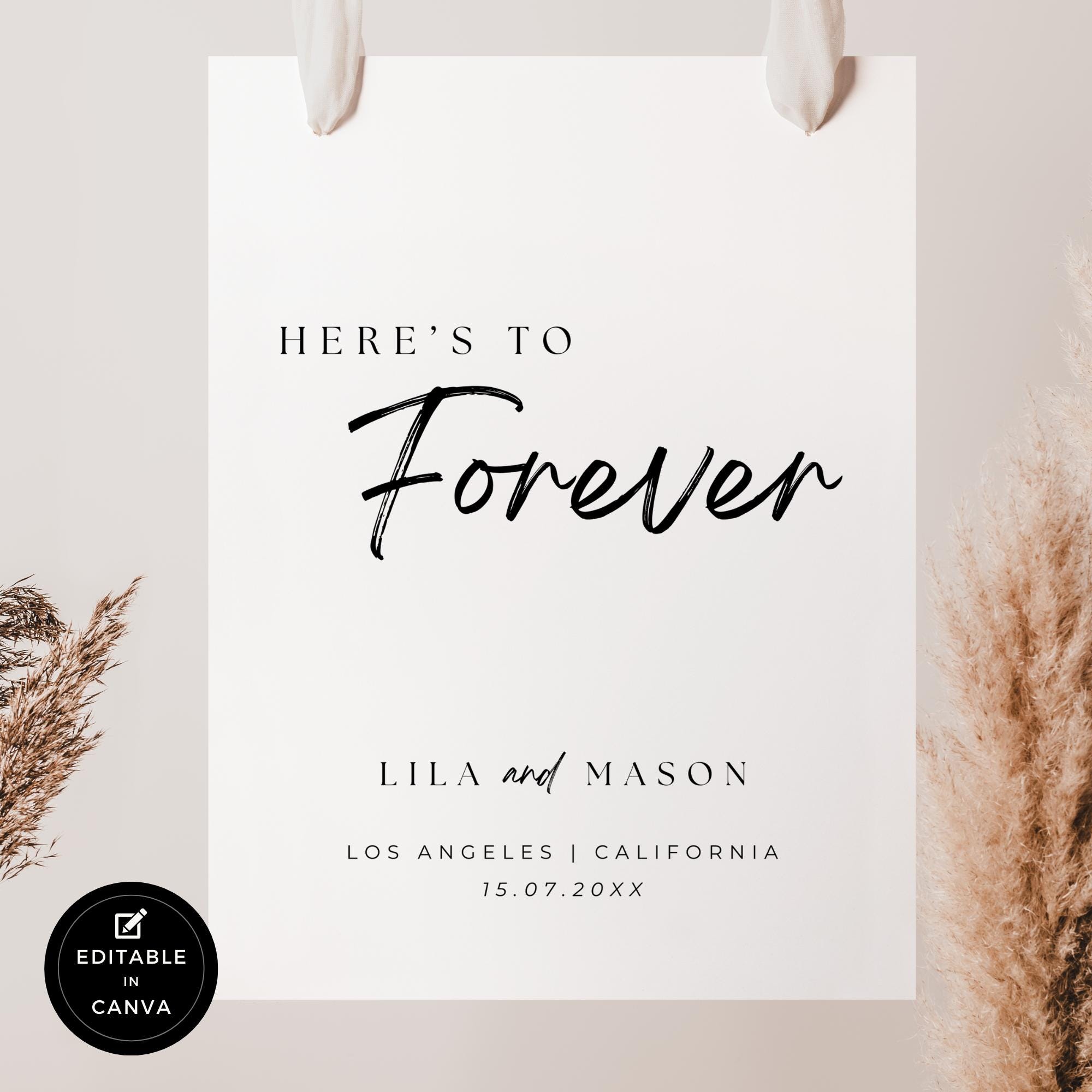 Here's to Forever Wedding Sign, Minimalist Wedding Welcome Sign, Modern ...