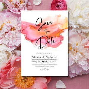 ROSE rose aquarelle réservez la date modèle, toile de carte Save Our Date Blush, réservez la date moderne mariage, téléchargement immédiat, modifiable
