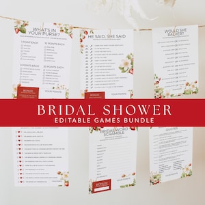 Berry in Love Bridal Shower Games Bundle, Strawberry Wedding Shower Party Games Pack, Printable Bridal Brunch Berries Games, B01