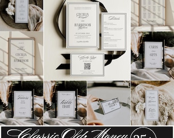 Old Money Wedding Bundle | Classic Invitation Set | Luxury Vintage Reception Signs & Stationery Suite | Printable Canva Templates | C21