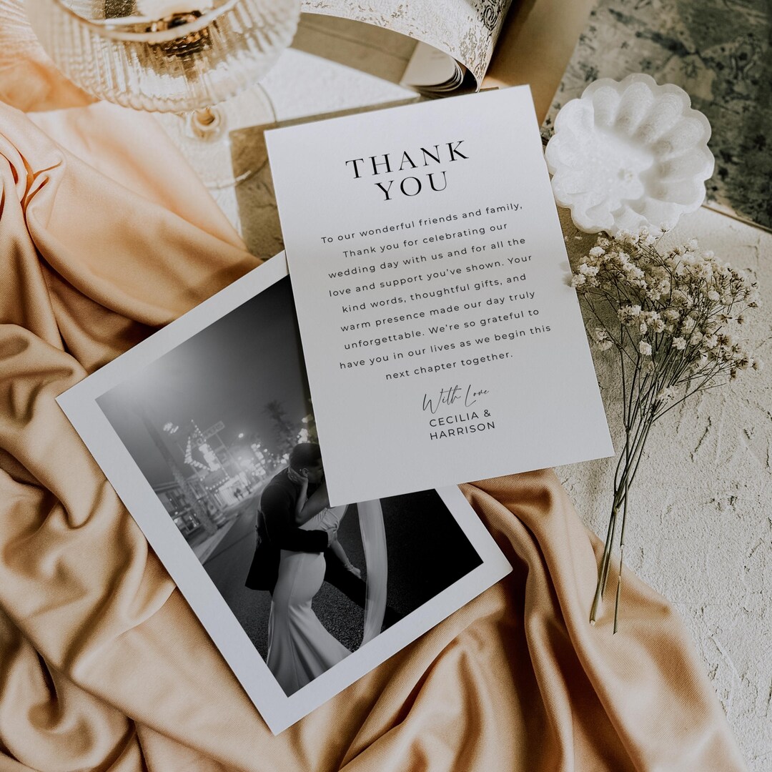 Minimalist Wedding Thank You Card With Photo | Modern Editable Thank ...