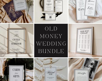Old Money Wedding Bundle | Classic Invitation Set | Luxury Vintage Reception Signs & Stationery Suite | Printable Canva Templates | C21
