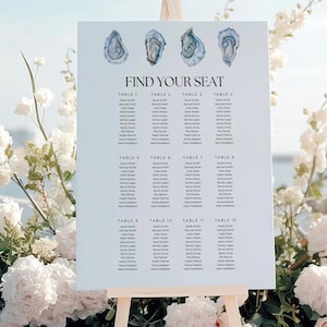 Oyster Wedding Seating Chart, Coastal Find Your Seat Sign, Editable Nautical Seating Plan, Beach Wedding Guest Arrangement Template, IS2