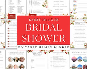 Berry in Love Bridal Shower Games Bundle, Strawberry Wedding Shower Party Games Pack, Printable Bridal Brunch Berries Games, B01