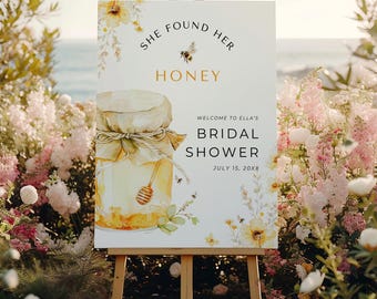 She Found Her Honey Bridal Shower Welcome Sign, Editable Bee Theme Wedding Poster Template, Bride to Bee Decor, Instant Download, HB01