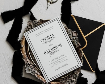Classic Old Money Wedding Invitation | Black and White Elegant Wedding Invite | Formal Luxury Wedding Card | Printable Canva Template | C21