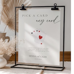 Panneau d'invité de cartes à jouer, choisissez une carte n'importe quel modèle de carte, veuillez signer notre panneau de table de livre d'or, panneau de réception de mariage modifiable