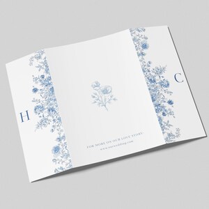 Dusty Blue Gatefold Invitation | Toile de Jouy Gatefold Wedding Invite | Vintage Chinoiserie Trifold Wedding Card | Printable Template | C1 image 3