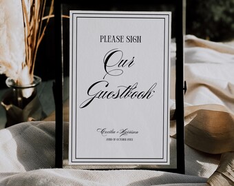 Classic Old Money Wedding Guestbook Sign | Elegant Please Sign Our Guestbook Decor | Luxury Reception Signage | Printable Template | C21