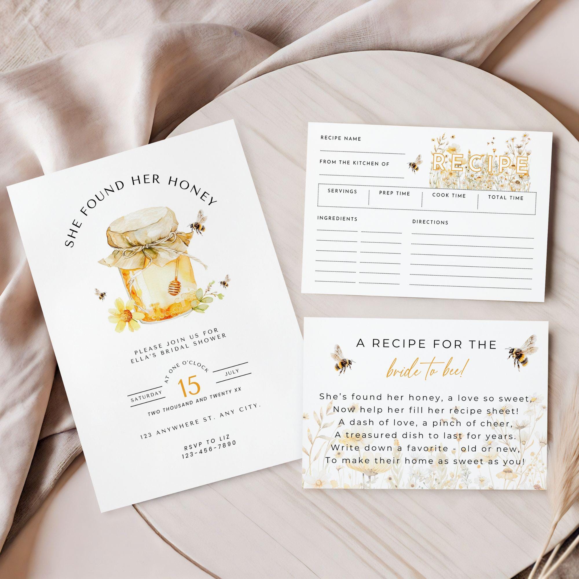She Found Her Honey Bridal Shower Bundle, Bride to Bee Recipe Request ...