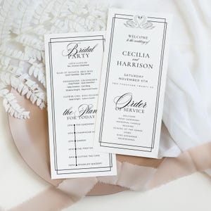 Zwanentrouwprogramma | Klassieke oude postwisselkaart | Elegant ceremonieprogramma | Sjabloon luxe bruiloftsprogramma | C53