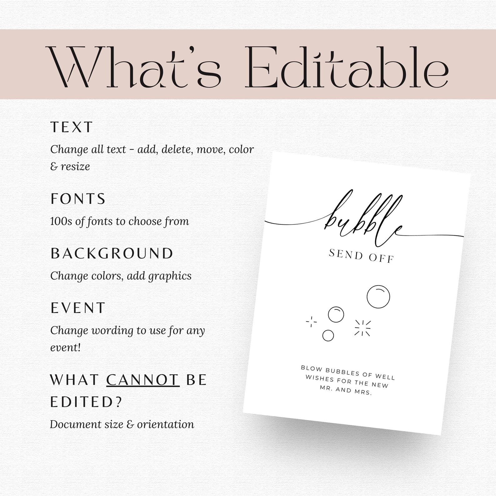 Sent Off Design Bubble Send off Wedding Sign, Minimalist Editable Template (digital ...
