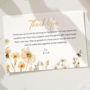 Carte de remerciement mariée à abeille, notes de douche nuptiale bourdon, elle a trouvé son modèle de remerciement au miel, décor de fleurs sauvages destiné aux abeilles, HB01