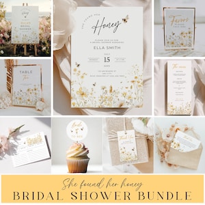 Ze vond haar honing bruidsdouchebundel, uitnodigingssuite bruid tot bij, bewerkbare bijenthemasjablonen, afdrukbaar bloemen bruidsdecor, HB01