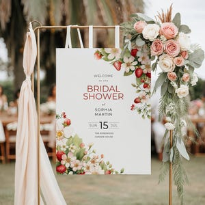 Berry in Love Bridal Shower Welcome Sign, Editable Berry Sweet Wedding Poster Template, Strawberry Theme Bridal Decor, Instant Download, B01