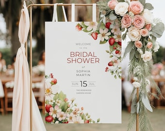 Berry in Love Bridal Shower Welcome Sign, Editable Berry Sweet Wedding Poster Template, Strawberry Theme Bridal Decor, Instant Download, B01