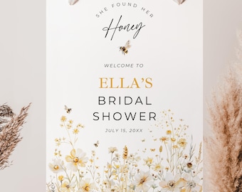 She Found Her Honey Bridal Shower Welcome Sign, Editable Bee Theme Wedding Poster Template, Bride to Bee Decor, Instant Download, HB01