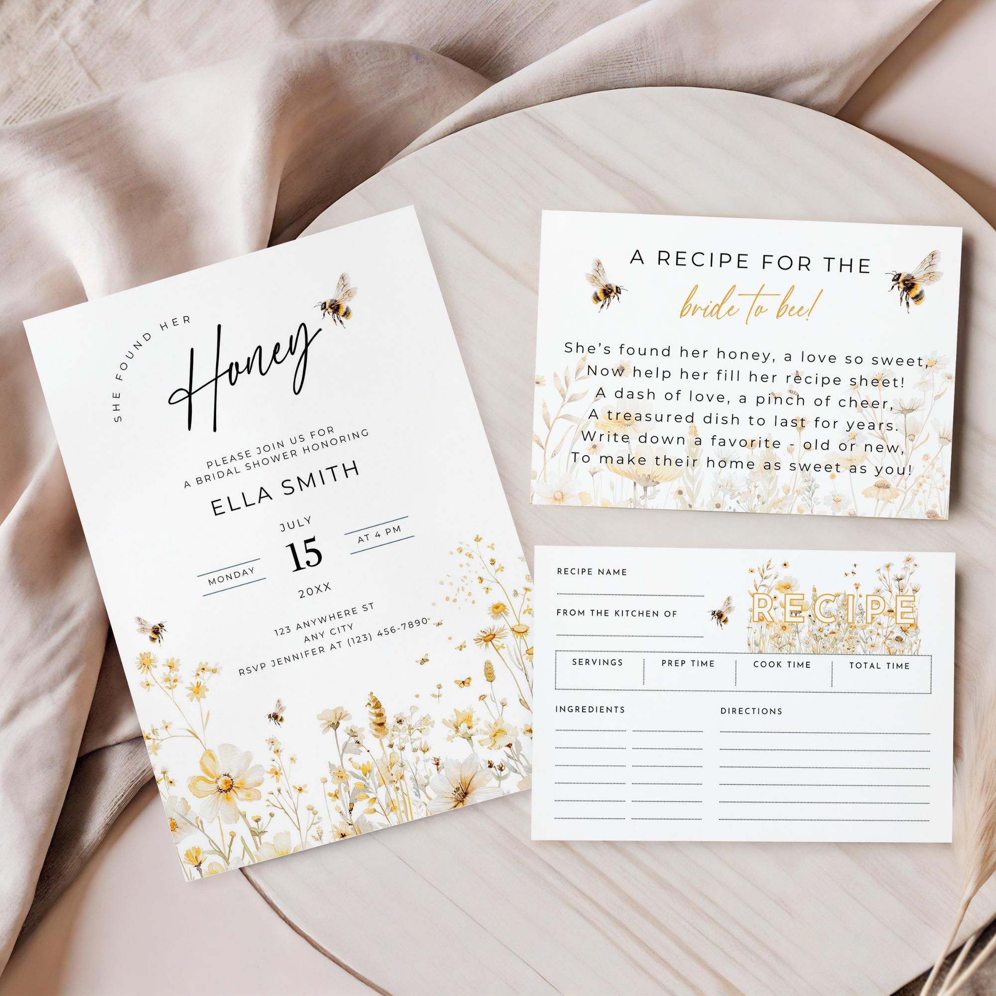 She Found Her Honey Bridal Shower Bundle, Bride to Bee Recipe Request ...