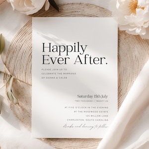 Minimalist Happily Ever After Party Invite, Elopement Reception Invitation, Editable Modern Template, Boho We Eloped Announcement, S3