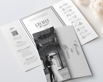 Old Money Gatefold Wedding Invitation | Elegant Gatefold Invite with Photo | Luxury Classic Trifold Wedding Card | Printable Template | C21