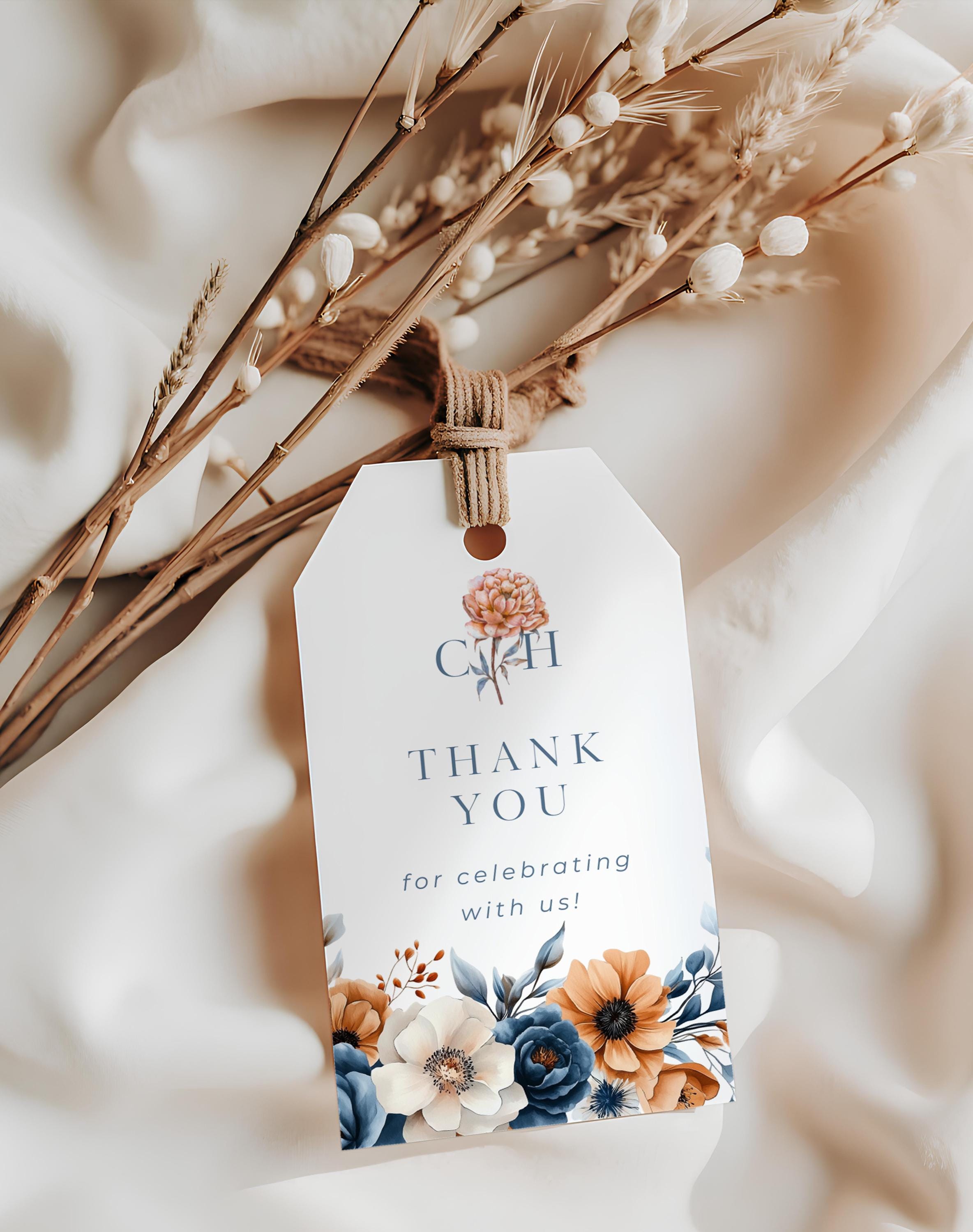 Dusty Blue Terracotta Favor Tag Template, Burnt Orange Floral Gift Tag ...