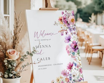 Wildflower Wedding Welcome Sign, Boho Floral Wedding Poster, Colorful Floral Welcome Sign Template, Printable Garden Party Signage