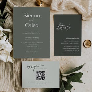 Sage Green Wedding Invitation Suite: Minimalist Canva Template (Printable, Editable, RSVP & Details Included)