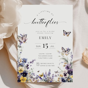Wildblumen Schmetterling Brautparty Einladung: Frühling Floral (Bearbeitbare Vorlage, digitaler Download B1)