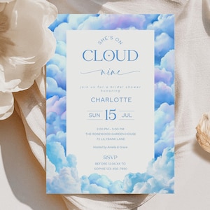 On Cloud Nine Bridal Shower Invitation, The Bride is on Cloud 9, Editable Invite Template, Printable Wedding Shower Card, CL02