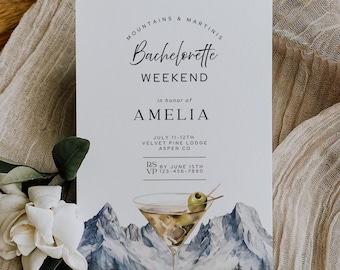 Editable Mountains and Martinis Invitation, Printable Bachelorette Party Invite, Fun Girls Trip Template, Digital Download