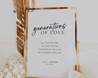 Generations of Love Table Sign, Family Table Wedding Decor, Printable Memorial Sign, Unique Wedding Reception Decor, Instant Download