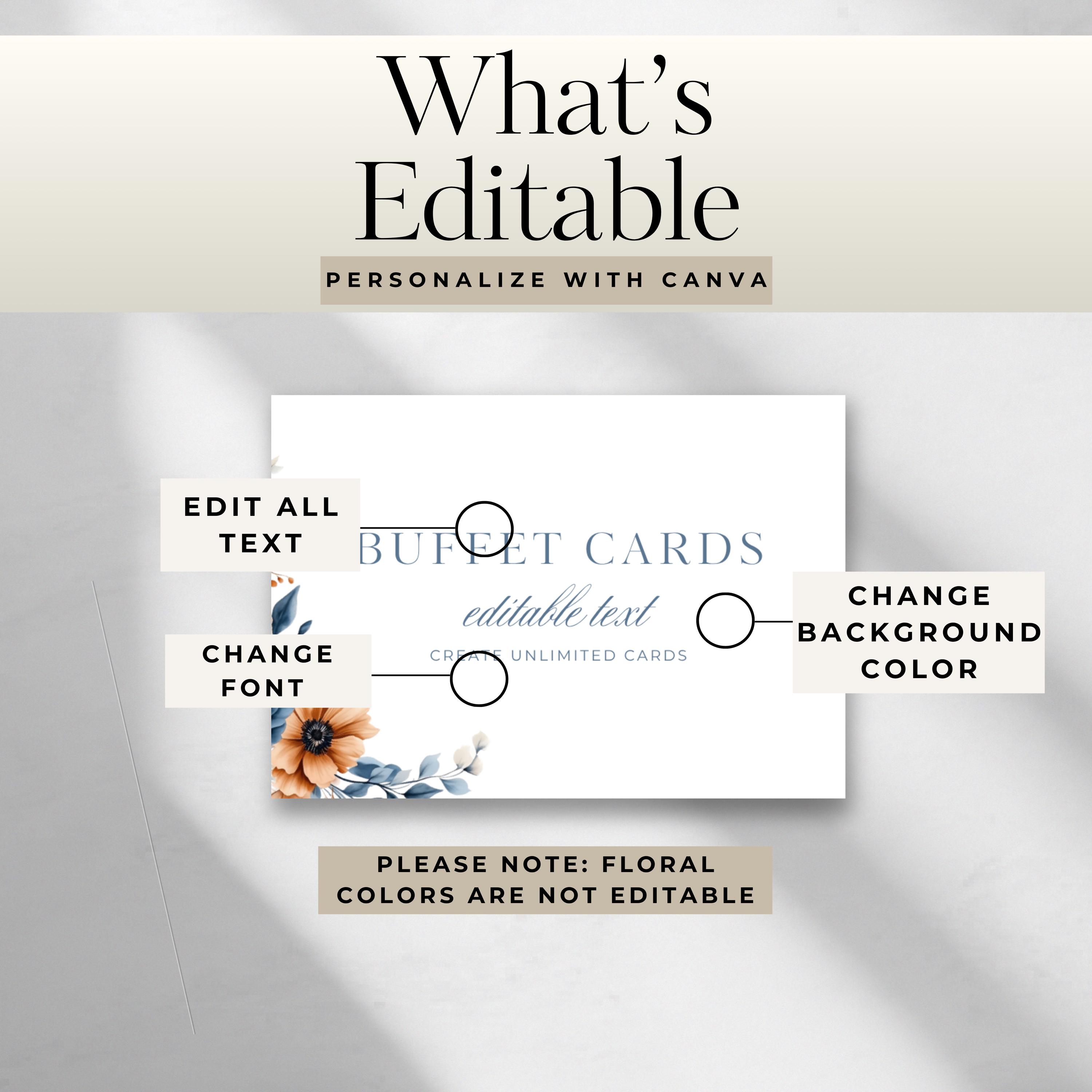 Dusty Blue Terracotta Buffet Card Template | Burnt Orange Floral Food ...