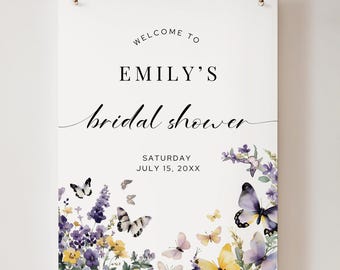 Butterfly Bridal Shower Welcome Sign: Editable Wildflower Poster (Digital Download)